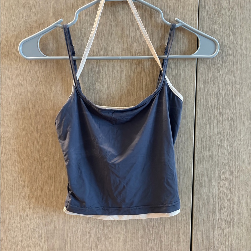 Princess Polly Navy Double-Layer Cami with White Trim